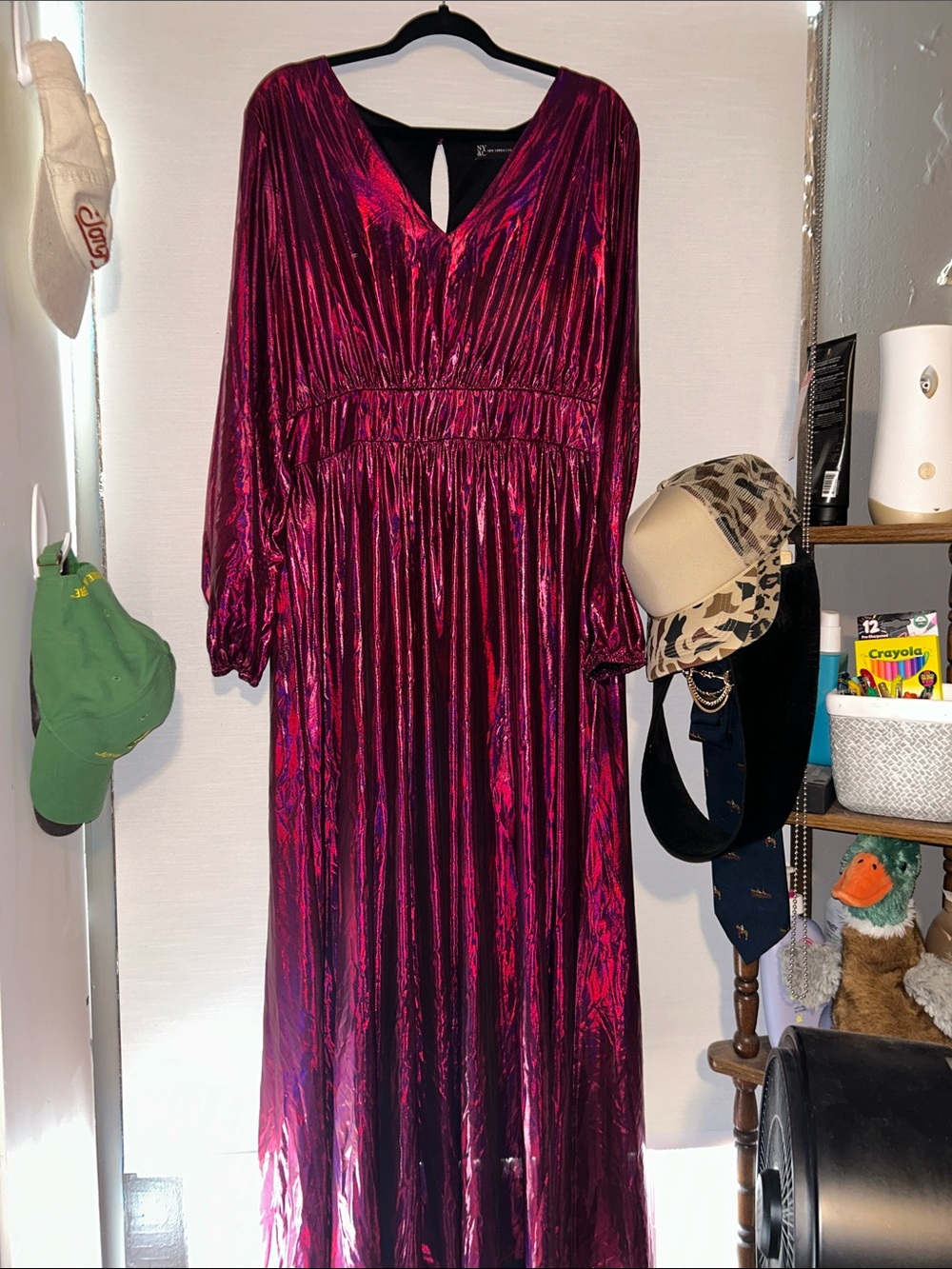 Long Sleeve Long Metallic Dress